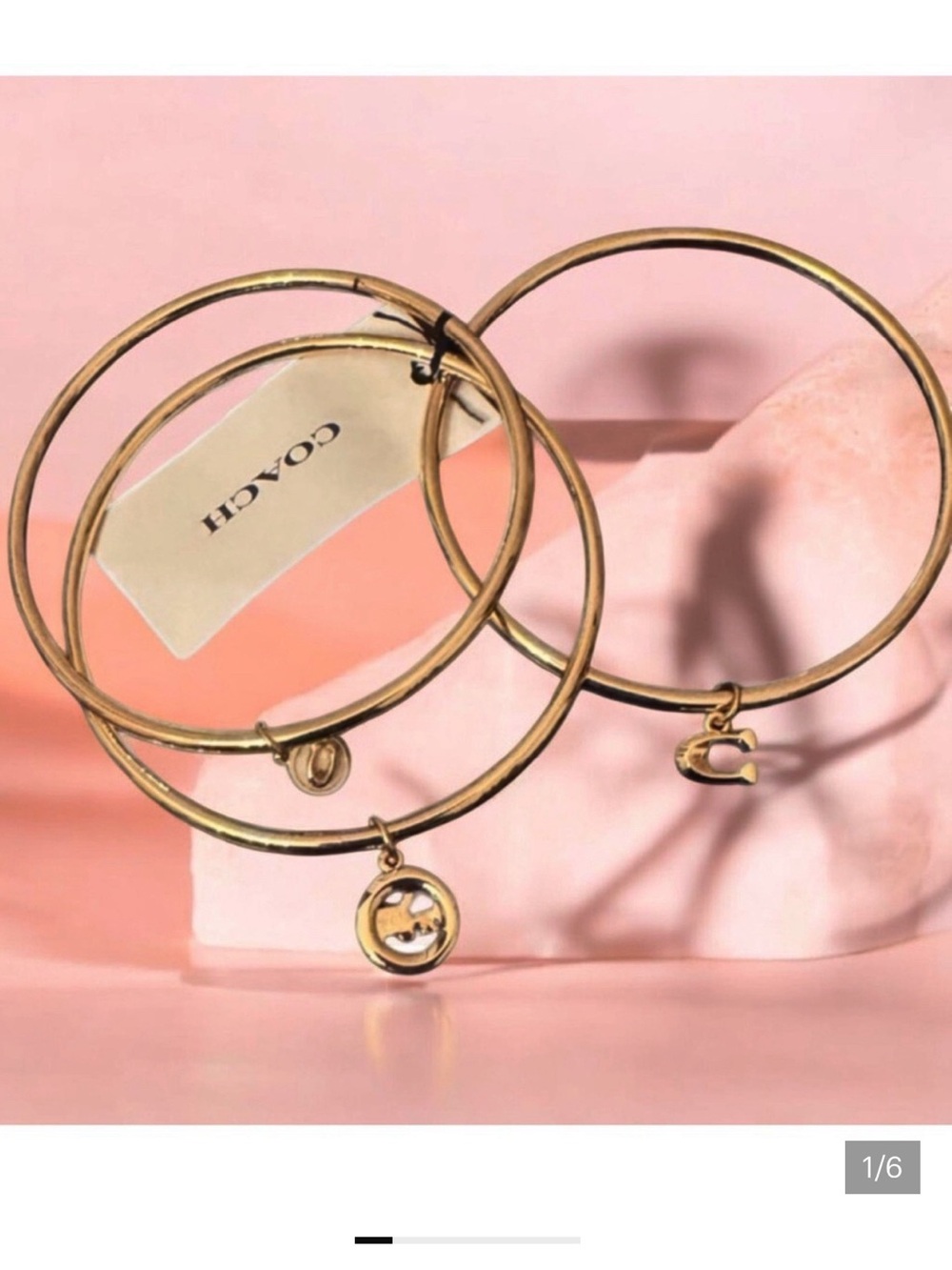 COACH HORSE AND CARRIAGE BANGLE CHARM BRACELET TRIO GOLD BRASS